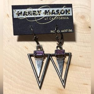 Vintage Sterling Silver and Purple Stone Geometric Earrings